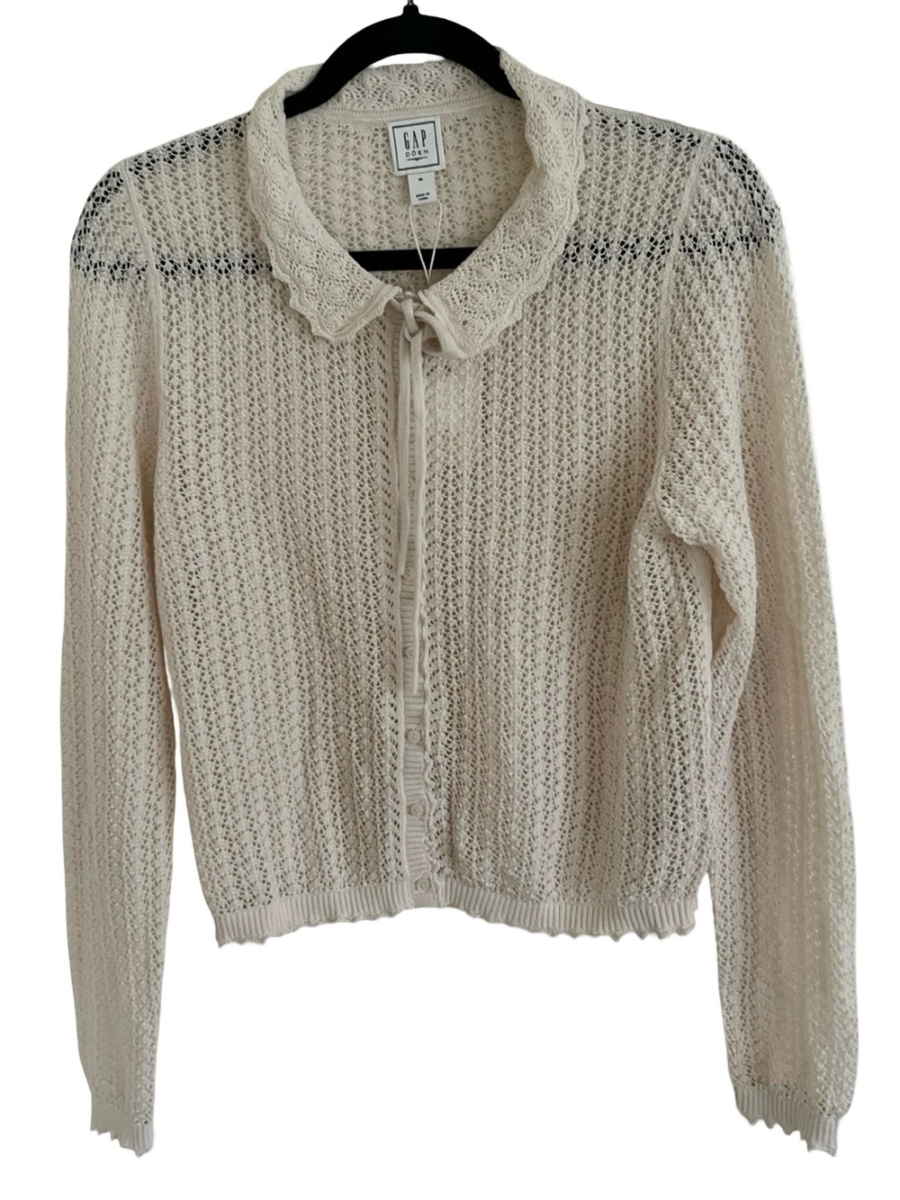Gap × Doen DÔEN Beige Linen-Blend Pointelle Cardigan NWT Medium